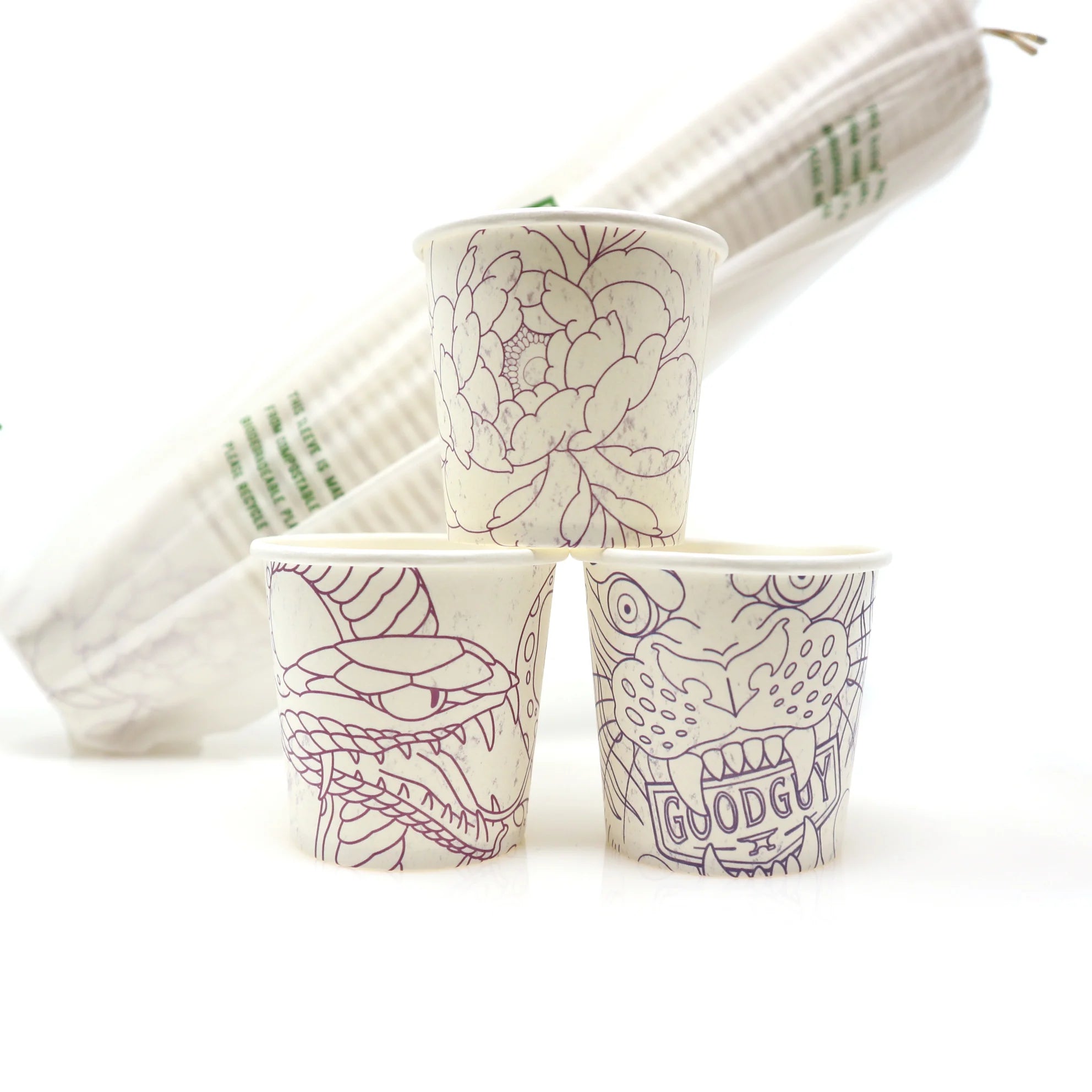 Good Paper 4oz Rinse Cups  3 Designs