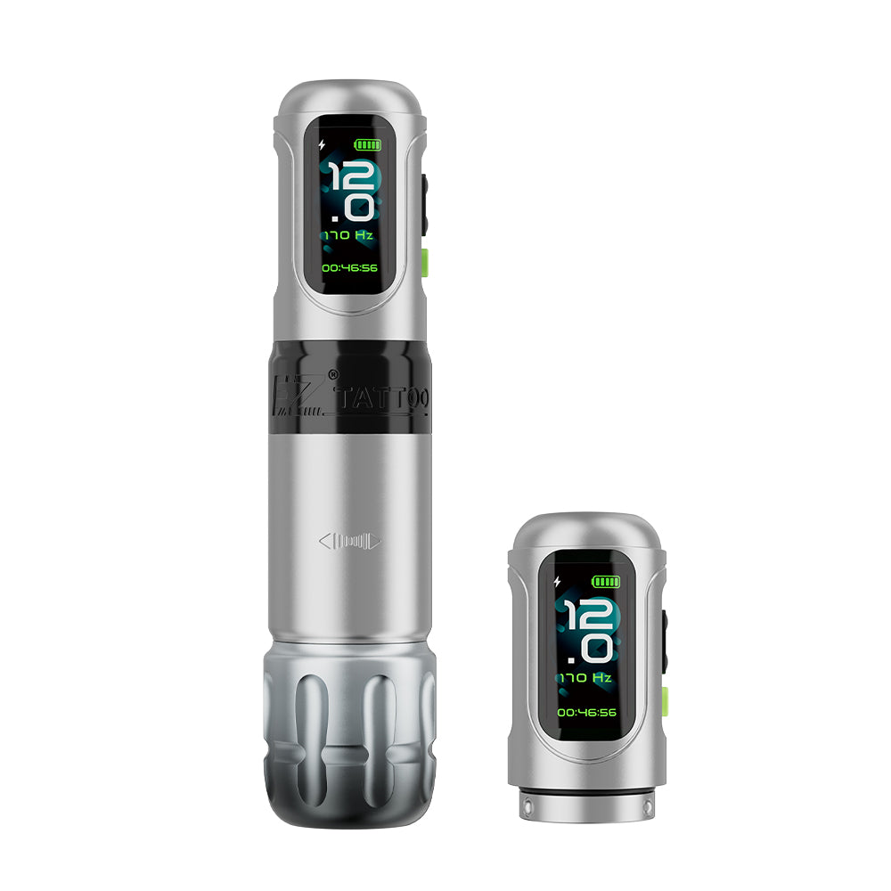 EZ P6 Turbo direct drive wireless tattoo machine in silver with extra battery