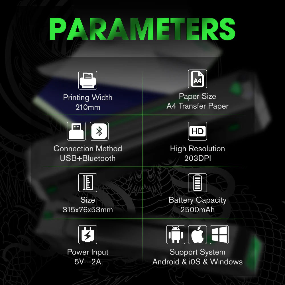Technical parameters for EZ printer