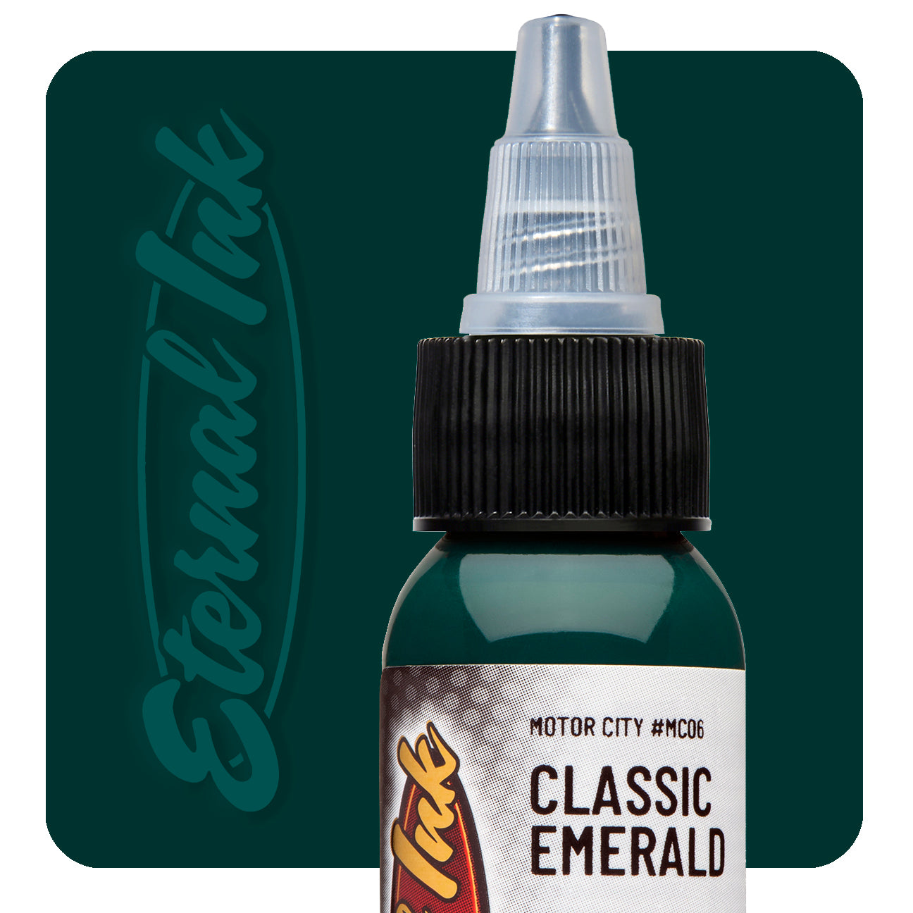 Eternal Ink Motor City Classic Emerald tattoo ink bottle swatch — BNG Tattoo Supply