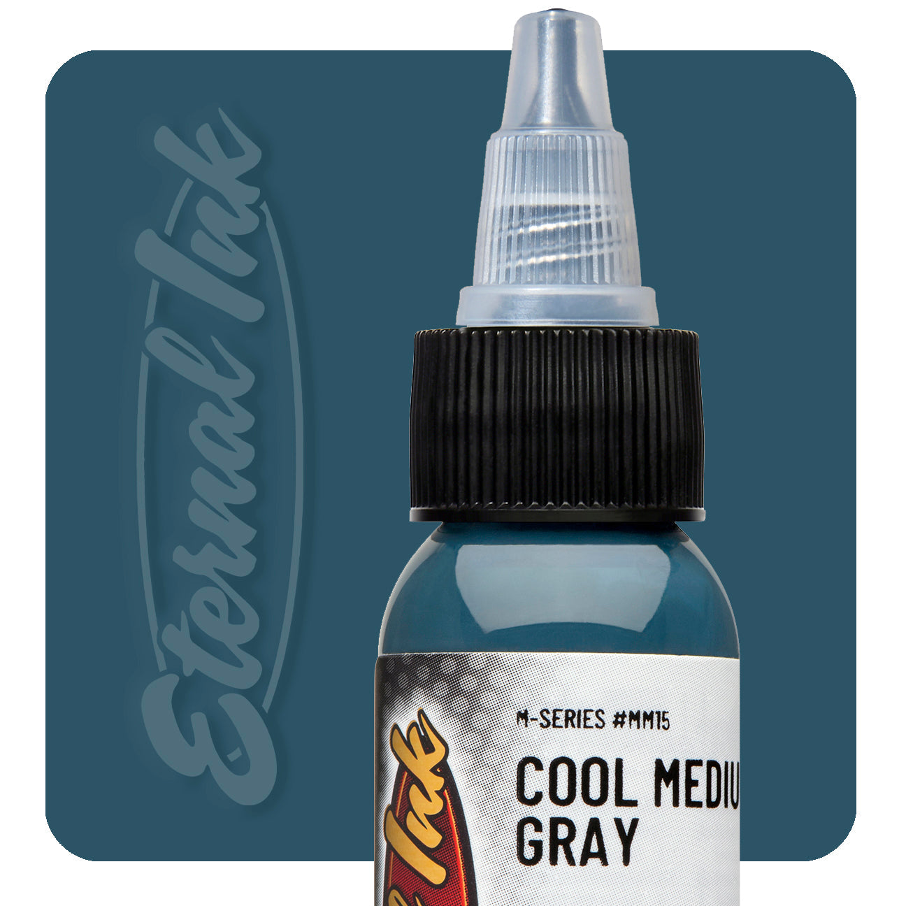 Eternal Ink M Series Cool Medium Gray tattoo ink bottle swatch — BNG Tattoo Supply