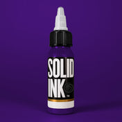 Solid Ink Violet tattoo ink 2 oz bottle on coloured background