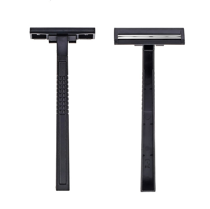 Two black Demons disposable razors shown front and side by side