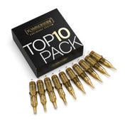 Kwadron Top 10 Pack box with the ten tattoo cartridges laid out