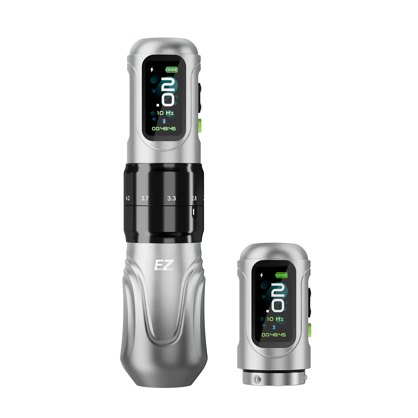 EZ P6 wireless tattoo machine Silver side view — BNG Tattoo Supply