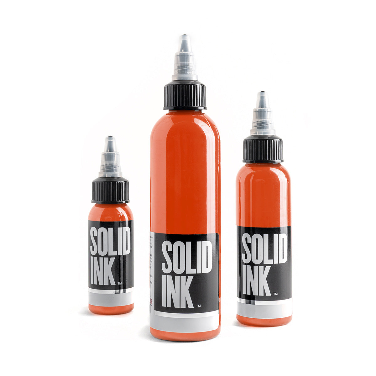 Solid Ink Traditional Orange tattoo ink bottles 1 oz, 2 oz and 4 oz